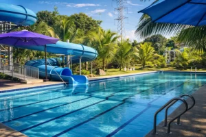 Family pool with water slides at a resort in Silang Cavite for fun and relaxation