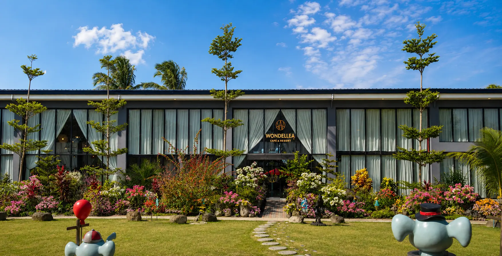 garden wedding venue with landscaped gardens and a modern event hall.