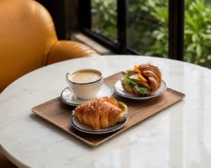 Croissants and coffee served at an event place in Cavite with a cozy indoor setting