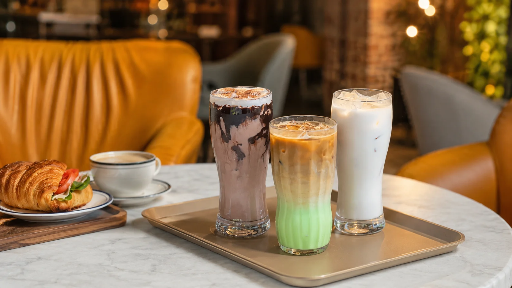 content (4) Iced specialty drinks and pastry at the best coffee shop in Cavite