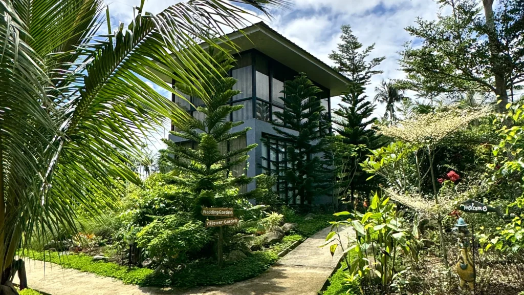 Lush garden and modern building at Wondellea Hotel in Silang Cavite.