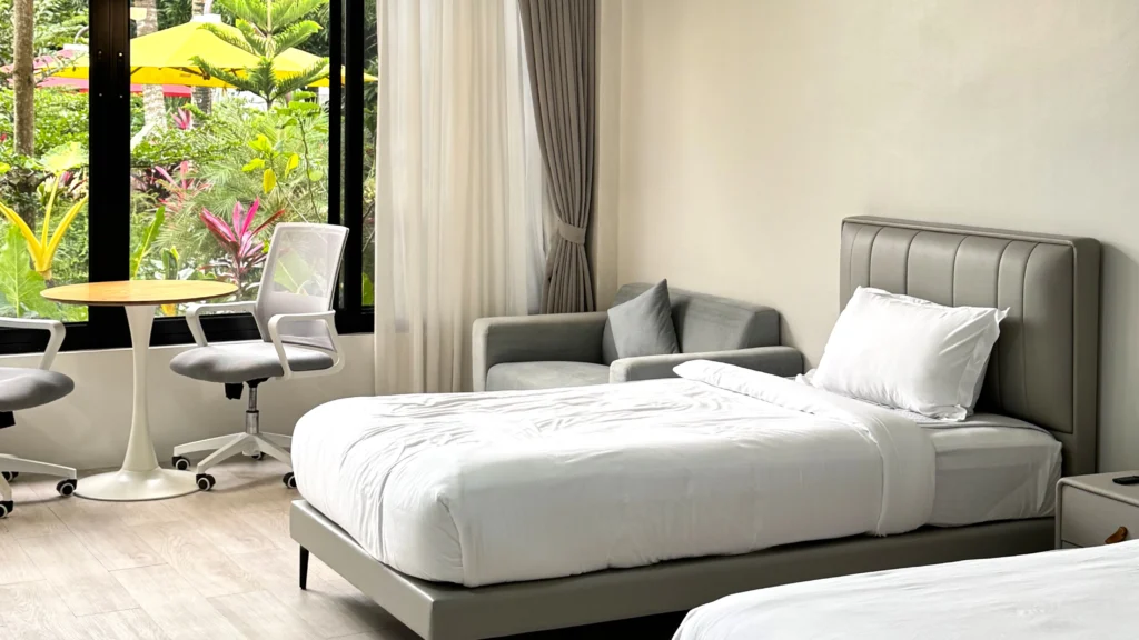 Bright guest room with garden views at Wondellea Hotel in Silang Cavite.