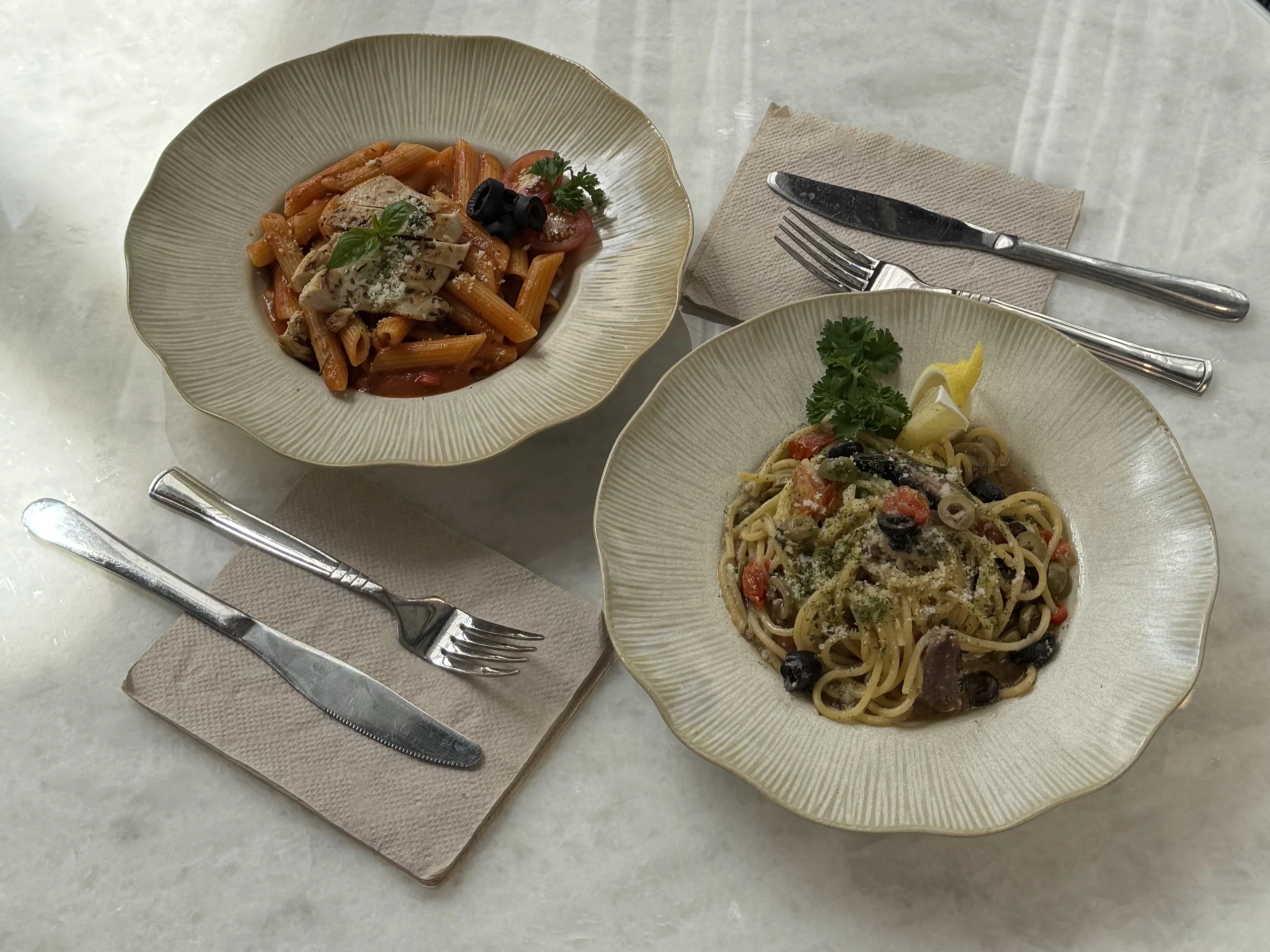 Pasta dishes served at an outdoor cafe in Cavite